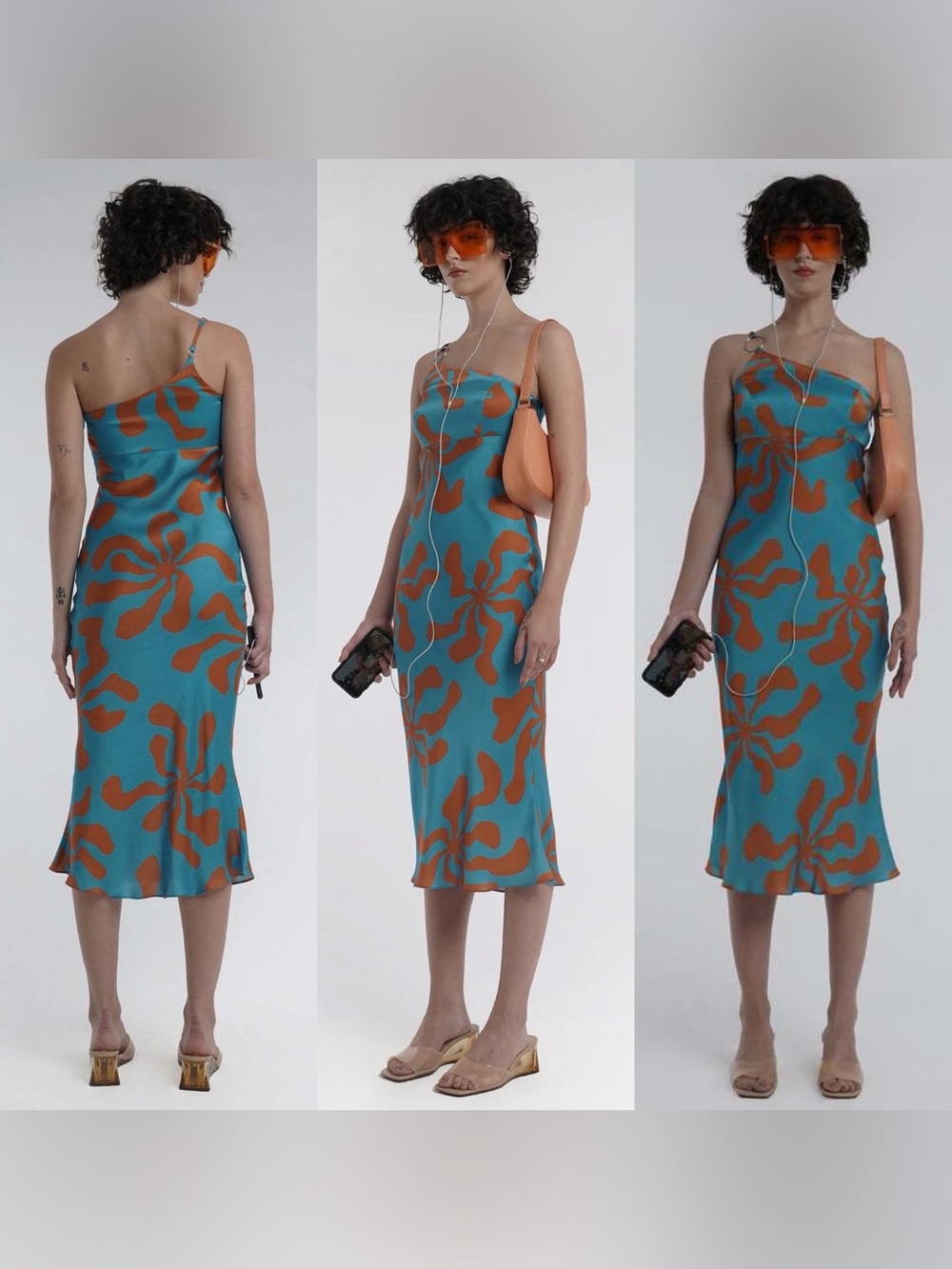 Arthur- Bias Ring Dress in Hawaii Blue Size 8 Asymmetrical Silk Midi